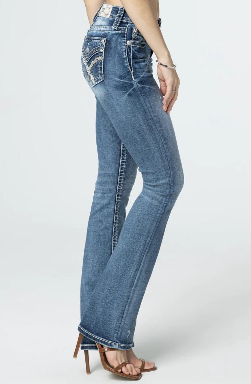 NWT Miss Me Woven Mid Rise Bling Flare Jeans - 30 waist